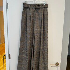 Zimmermann Grey Check High Waisted Belt Flare Pants Size 1